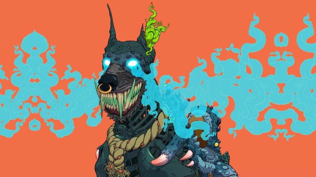 Mutant Hounds Twitter Account Has Been HACKED! A cartoon mutant hound is drawn on an orange background in support of Mutant Hounds Twitter issues being resolved.