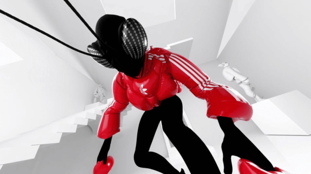 Adidas Originals Launches NFT Wearables called ‘Virtual Gear’ an image showcasing Adidas Originals NFT wearables - a futuristic track suit
