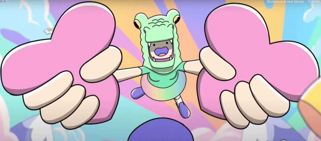 image of a Doodles NFT character holding two hearts in its hands