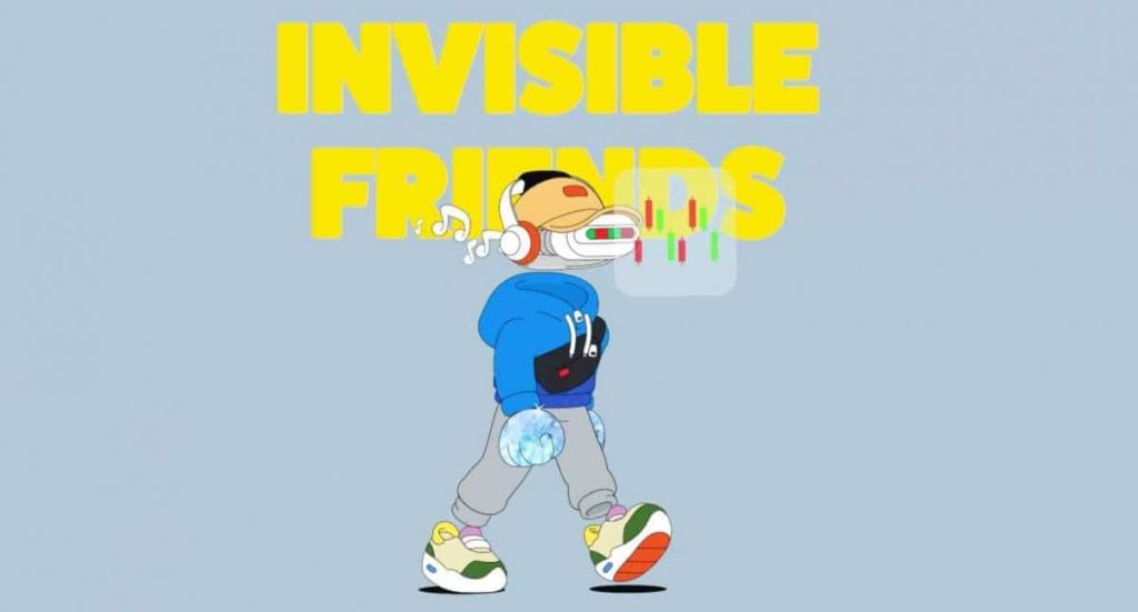 Invisible Friends Announce 3D Artwork Drop By Nguyen Nhut a picture of an "invisible friend" NFT where the skin of the character is invisible but is wearing a hoodie, track pants, sneakers, and "diamond hand" gloves