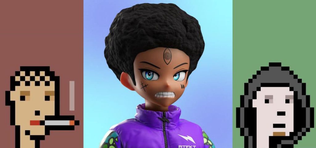 image of two CryptoPunks NFTs and a RTFKT CloneX collectibles stolen