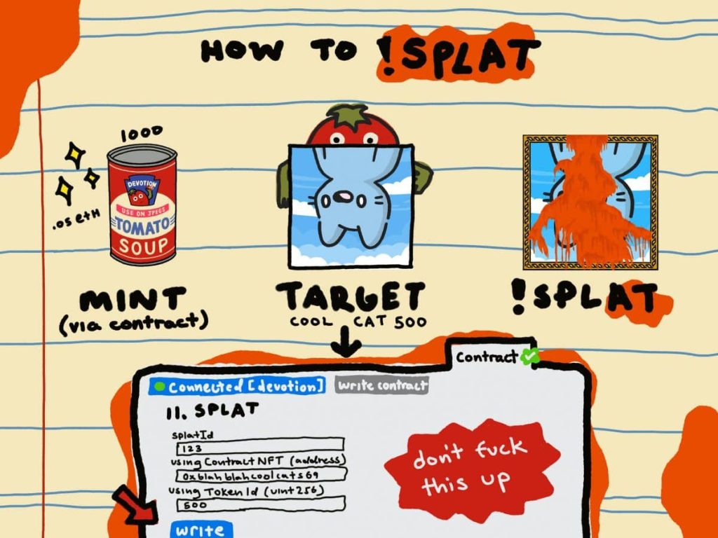 Danny Cole NFT Artwork In Partnership with Devotion: Splat! How to splat a cool Cat NFT guide from Devotion x Danny Cole
