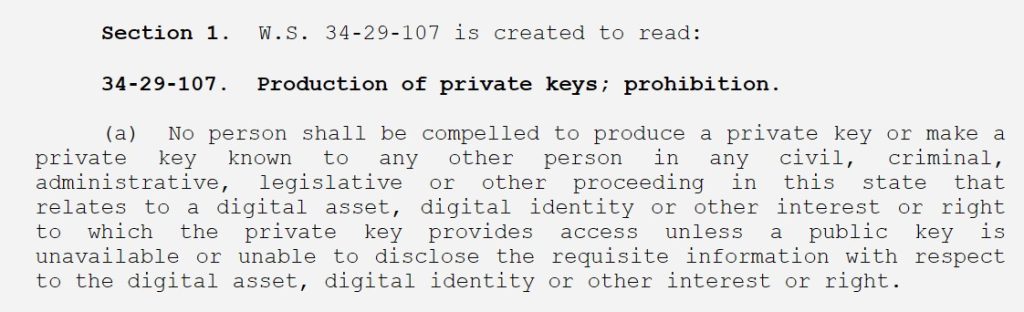 Wyoming lawmakers pass bill to prevent forced disclosure of private keys