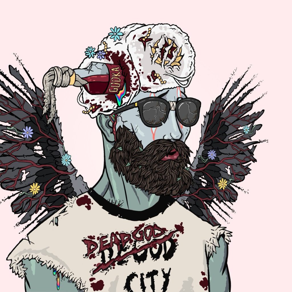 Top Solana NFT Project DeGods Overtakes Doodles and Azuki Image of a DeGods NFT character with beard sunglasses and wings