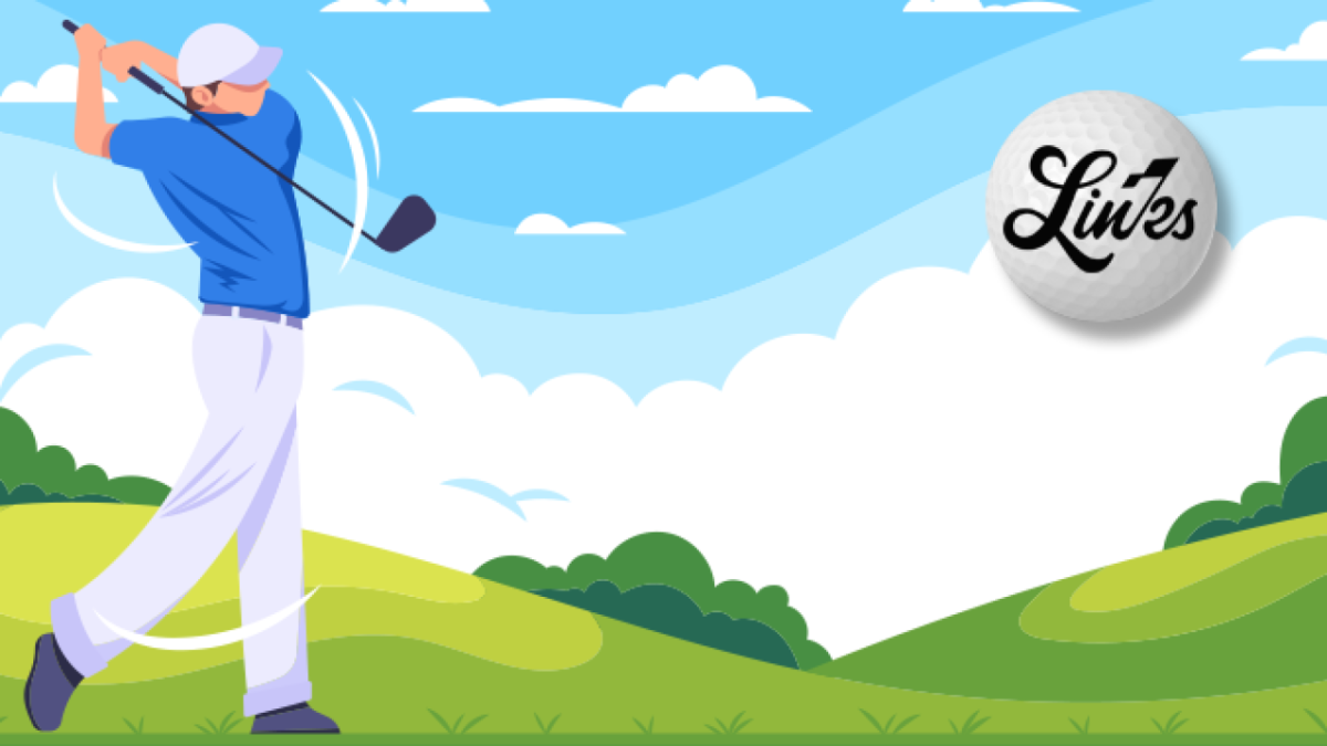 A cartoon golfer hits a golf ball with the LinksDAO logo on it.