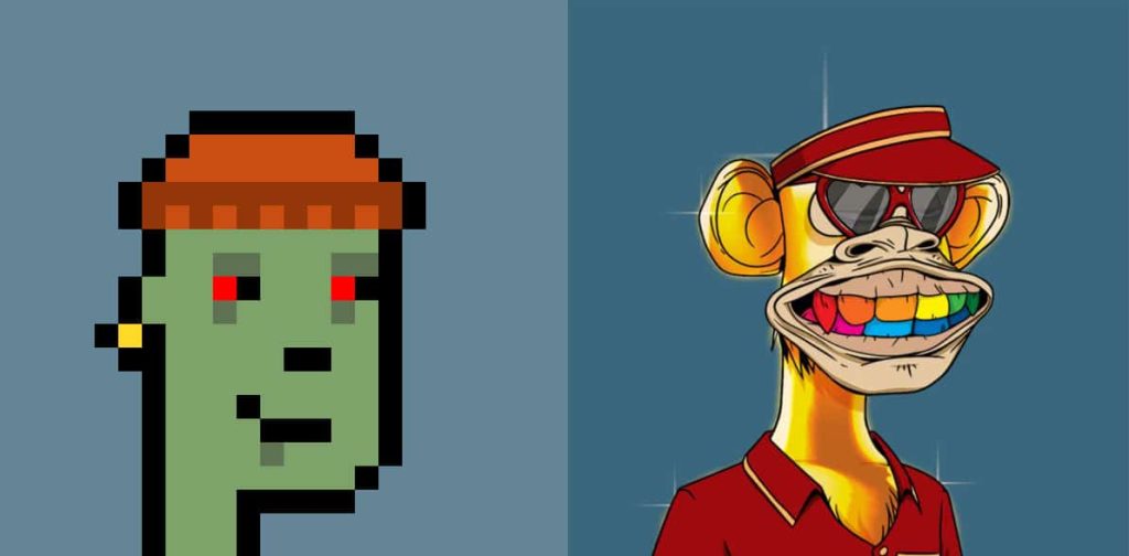 CryptoPunk Sells For Almost $1.5 Million image of a cryptopunk and a BAYC NFT