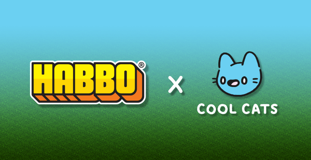 Habbo and Cool Cats Collab is live now! graphic showcasing the habbo and cool cats collab