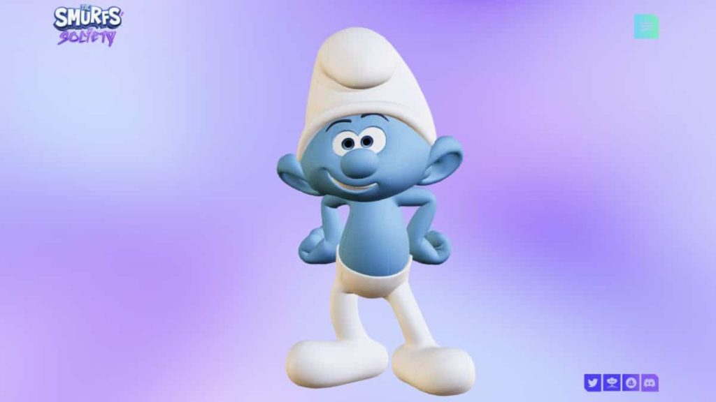 Smurfs’ Universe Comes to Life with 3D NFTs! a smurfs character from the official Smurfs Society NFT website