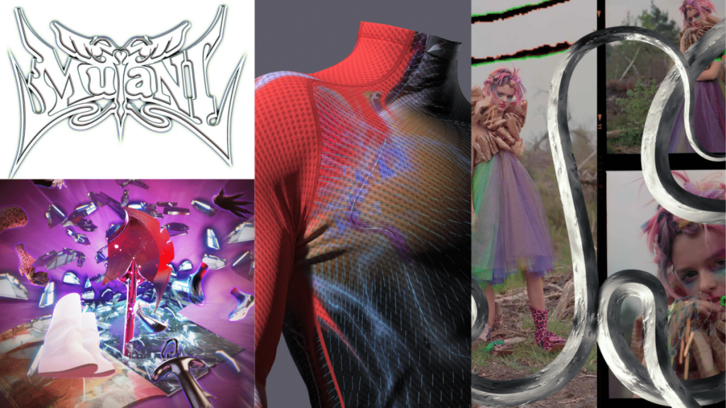 Mutani Brings Phygital Fashion to Metaverse Fashion Week! the Mutani brand and its different fashion ideas for Metaverse Fashion Week with the brand's logo in the corner.