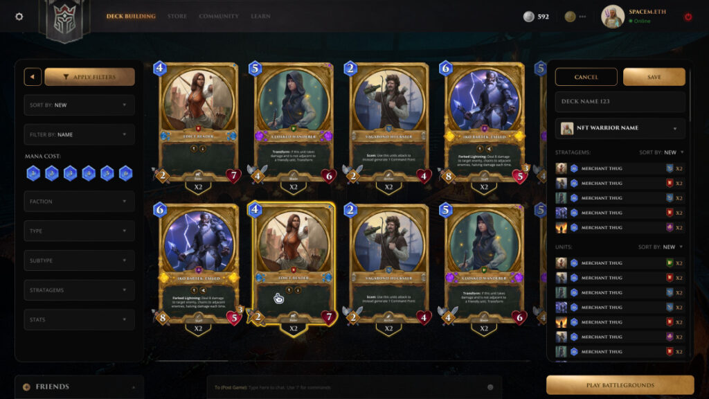 deck building in Aradena Battlegrounds