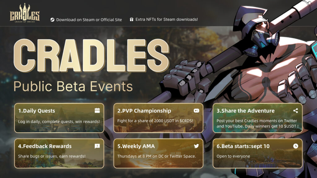 planned events in Cradles open beta