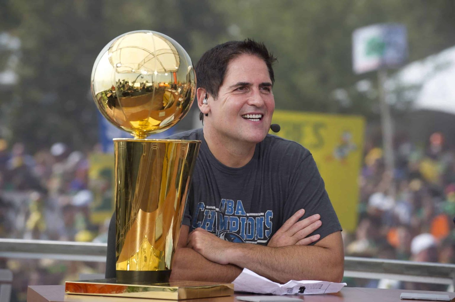 “Buying Digital Land Is The Dumbest Sh*t Ever” image of Mark Cuban with trophy digital land