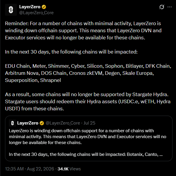 LayerZero to axe 14 low-activity chains after KelpDAO exploit – Details