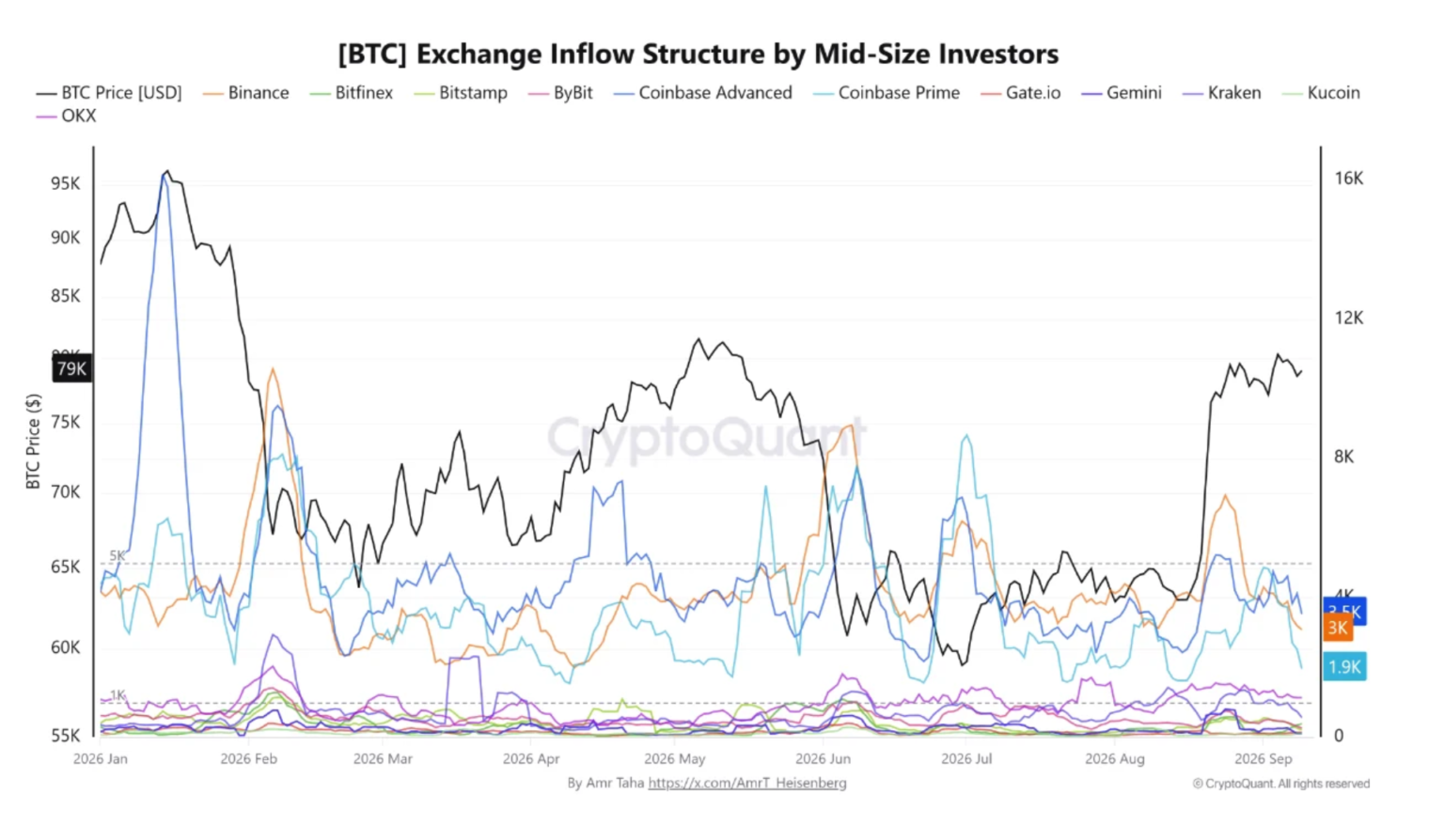 Bitcoin exchange inflows fall 15.5% as whales pause near $79K: Is demand falling?