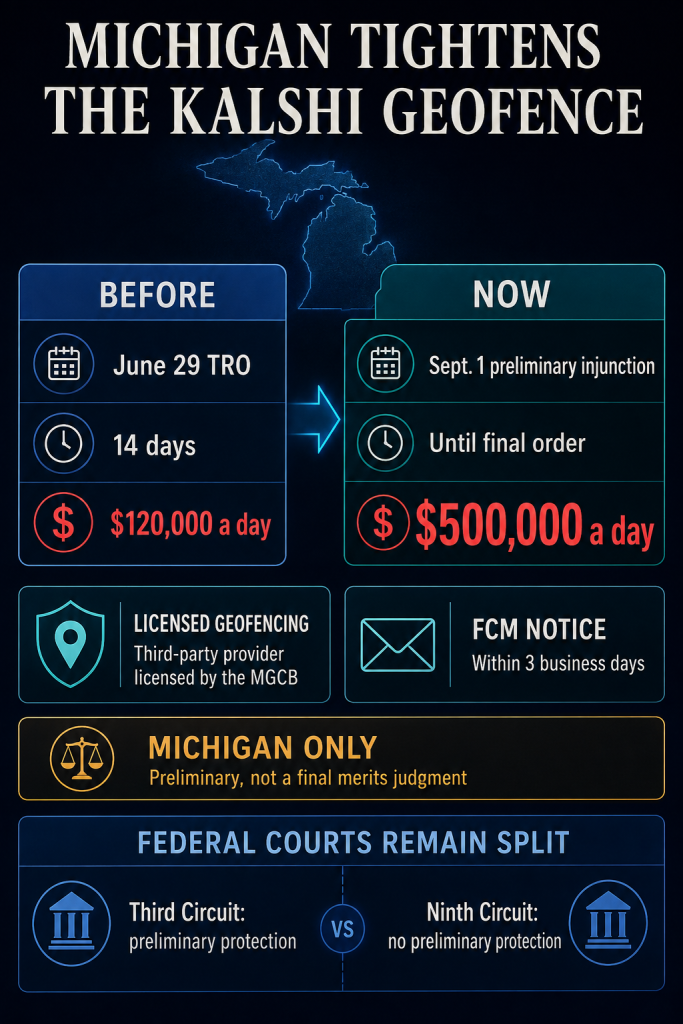 Kalshi Michigan injunction sets $500K daily geofence penalty Kalshi Michigan injunction sets $500K daily geofence penalty